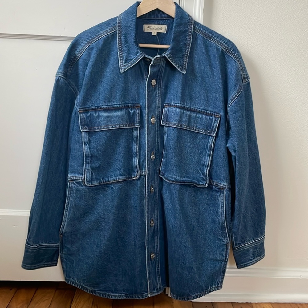 Madewell Denim Oversized Cargo Shirt Jacket in Palmerston Wash